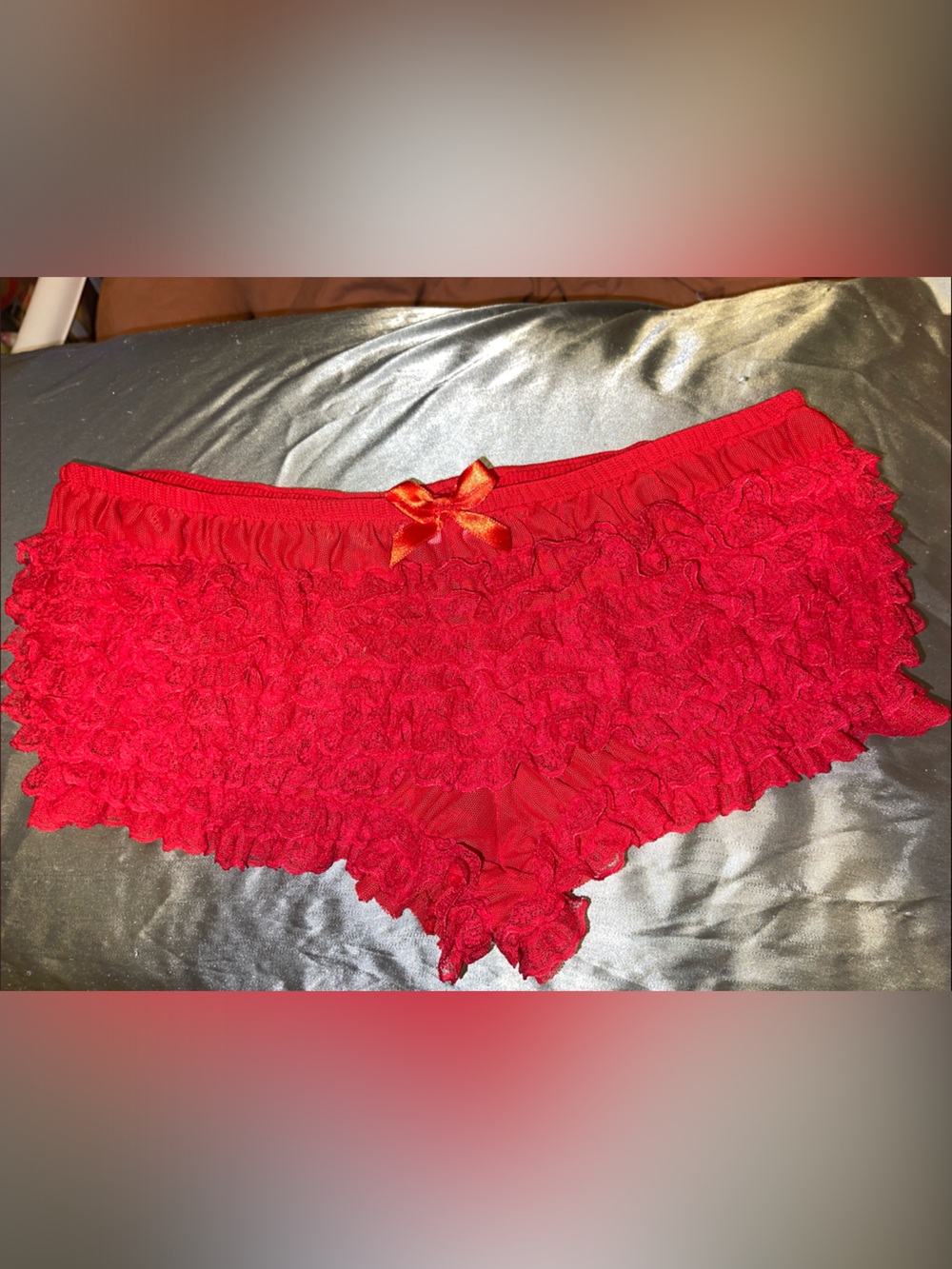 Spirit Red Lace Ruffle Boyshort Panties with Satin Bow